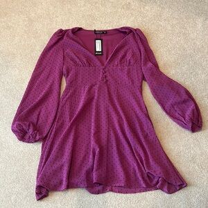 Long Sleeve Purple & Black Dress